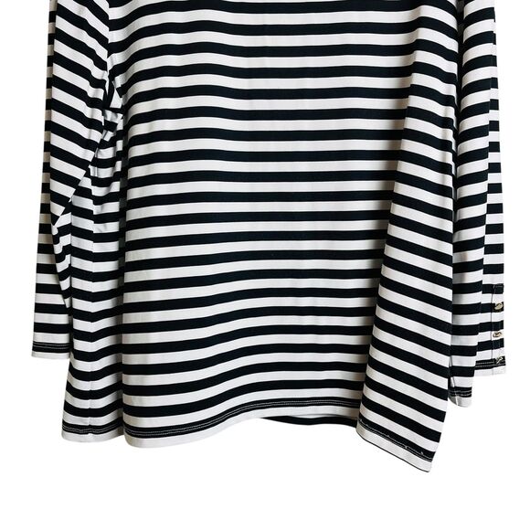 Talbots Shirt Womens XL Black White Stripe Long Sleeve Gold Button Nautical Top - Picture 9 of 9
